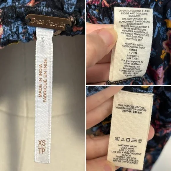 Free People Free Spirited Off The Shoulder Top Bell Sleeve Boho Floral Blouse XS - Picture 15 of 15